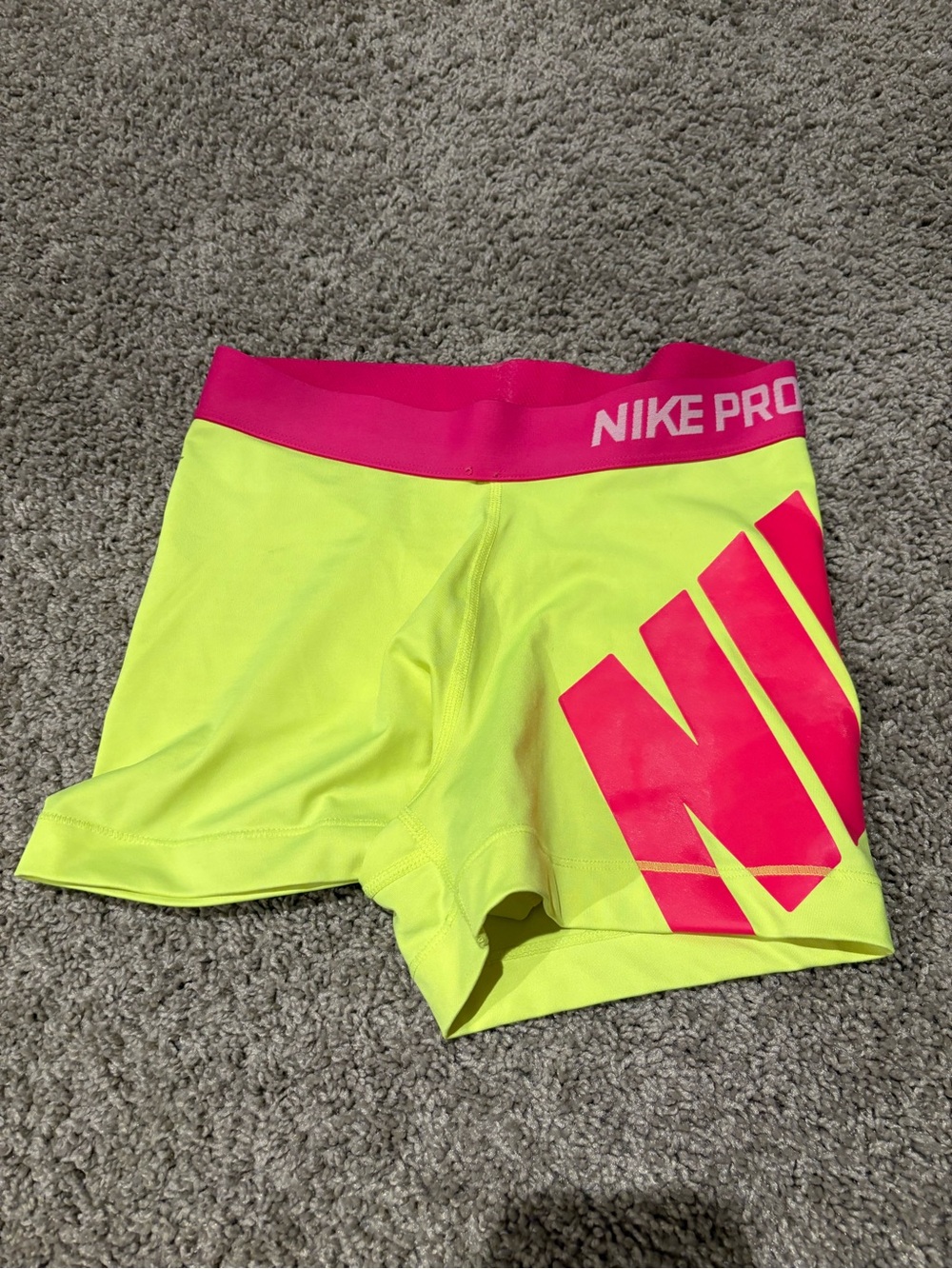 Nike Pro Women's Neon Yellow and Pink Performance Shorts
